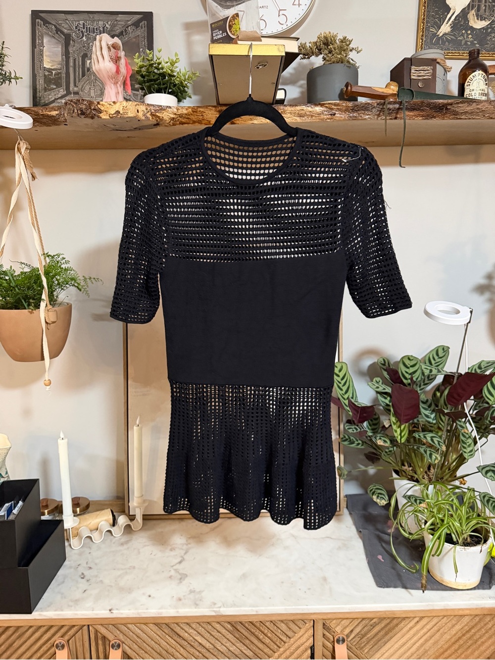 Torn by Ronny Kobo Black Open-Knit Short Sleeve Mesh Top